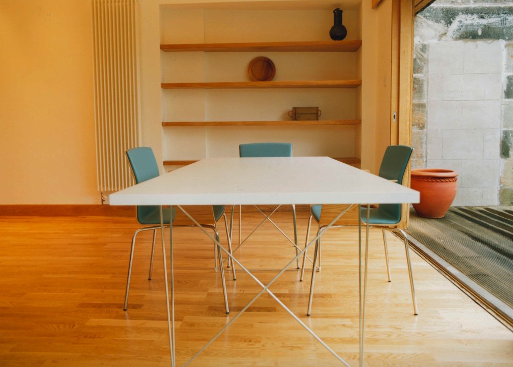 Granton, Edinburgh -White Dining Table in Oak Wood Floor Room - Garden Room Extension