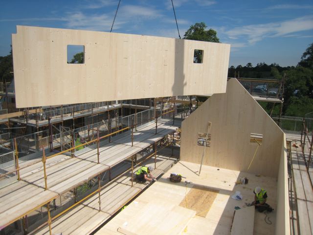 Wall being lifted on to build - Scotland’s Housing Expo winner for state-of-the-art sustainable housing.