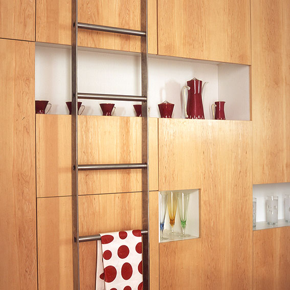 Kitchen cupboards with ladder.